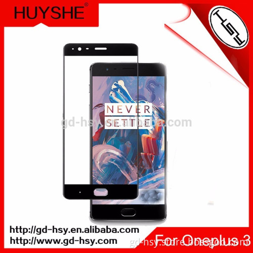 HUYSHE hot selling anti-fingerprint for Oneplus 3, 3D full cover tempered glass 0.2mm screen 9H protector